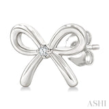1/50 Ctw Bow Round Cut Diamond Fashion Earrings in Sterling Silver