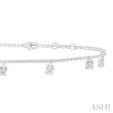 1/10 Ctw Heart Charm Round Cut Diamond Station Anklet in 10K White Gold
