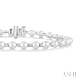 4 MM Round Shape Cultured Pearl and 3/4 Ctw Round Cut Diamond Tennis Bracelet in 14K White Gold