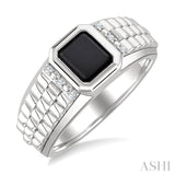 8X7 MM Octagon Shape Onyx and 1/20 Ctw Round Cut Diamond Semi-precious Men's Ring in Sterling Silver