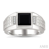 8x8 MM Princess Shape Onyx and 1/20 Ctw Round Cut Diamond Semi-precious Men's Ring in Sterling Silver