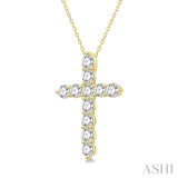 1/4 Ctw Round Cut Diamond Cross Pendant in 14K Yellow Gold with Chain