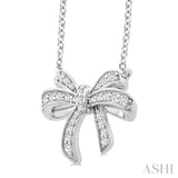 1/6 Ctw Bow Round Cut Diamond Petite Fashion Pendant With Chain in 10K White Gold