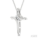 1/10 Ctw Round Cut Diamond Cross Pendant in Sterling Silver with Chain
