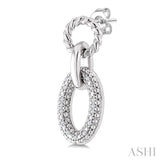 1/10 Ctw Round Cut Diamond Bold Oval Shape Rope Link Earrings in Sterling Silver