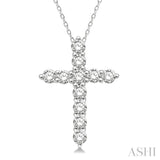 1/2 Ctw Round Cut Diamond Cross Pendant in 14K White Gold with Chain