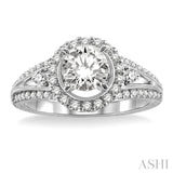 1 Ctw Diamond Engagement Ring with 1/2 Ct Round Cut Center Stone in 14K White Gold