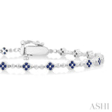 1 MM Round Cut Sapphire Clover and Bead Bijoux Link Precious Tennis Bracelet in 14K White Gold