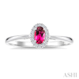 5x3 MM Oval Shape Pink Tourmaline and 1/20 Ctw Round Cut Diamond Halo Semi-Precious Ring in 14K White Gold