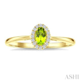 5x3 MM Oval Shape Peridot and 1/20 Ctw Round Cut Diamond Halo Semi-Precious Ring in 10K Yellow Gold