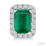6x4 MM Octagonal Shape Emerald and 1/4 Ctw Round Cut Diamond Halo Precious Stud Earrings in 10K White Gold