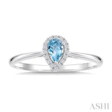 5x3 MM Pear Shape Aquamarine and 1/20 Ctw Round Cut Diamond Halo Semi-Precious Ring in 10K White Gold