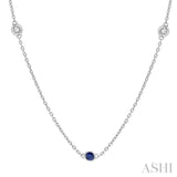 2.25 MM Sapphire and 1/4 Ctw Round Cut Diamond Precious Station Necklace in 14K White Gold