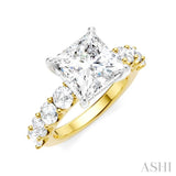 1 1/3 Ctw Princess Shape Round Cut Diamond Semi-Mount Engagement Ring in 14K Yellow and White Gold