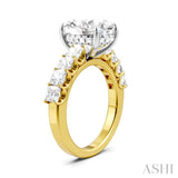1 1/3 Ctw Oval Shape Princess and Round Cut Diamond Semi-Mount Engagement Ring in 14K Yellow and White Gold
