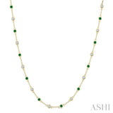 2.40 MM Round Shape Emerald and 7/8 Ctw Round Cut Diamond Precious Station Necklace in 14K Yellow Gold