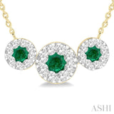 3.80 MM & 3 MM Round Shape Emerald and 5/8 Ctw Round Cut Diamond Past Present & Future Precious Lovebright Necklace in 14K Yellow and White Gold