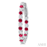 1.8 MM Ruby and 1/2 Ctw Round Cut Inside-Out Diamond Precious Hoop Earrings in 14K White Gold