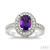 8x6 MM Oval Cut Amethyst and 1/3 Ctw Round Cut Diamond Ring in 14K White Gold