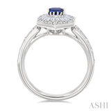1 Ctw Art Deco Hexagon 6X4MM Octagon Shape Sapphire, Baguette and Round Cut Diamond Precious Fashion Ring in 14K White Gold