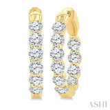 2 Ctw Inside & Out Round Cut Diamond Fashion Hoop Earrings in 14K Yellow Gold