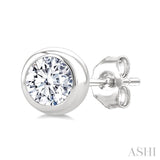 1/3 Ctw Bezel Set Round Cut Diamond Stud Earrings in 14K White Gold