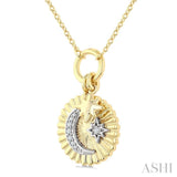 1/20 Ctw Fluted Medallion Crescent Moon & Star Charm Round Cut Diamond Fashion Pendant With Chain in 10K Yellow and White Gold