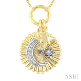 1/20 Ctw Fluted Medallion Crescent Moon & Star Charm Round Cut Diamond Fashion Pendant With Chain in 10K Yellow and White Gold