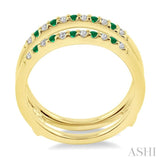 1.45 MM Emerald and 1/6 Ctw Round Cut Diamond Insert Precious Ring in 14K Yellow Gold