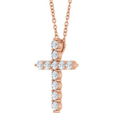 14K Rose Gold 3/8 CTW Natural Diamond Cross 16-18" Necklace