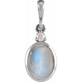 14K White Gold 6x4 mm Natural Rainbow Moonstone & .015 CT Natural Diamond Pendant