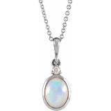 14K White Gold 8x6 mm Natural Ethiopian Opal & .03 CT Natural Diamond 16-18" Necklace