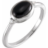 Sterling Silver 8x6 mm Round Natural Black Onyx & .03 CTW Natural Diamond Ring