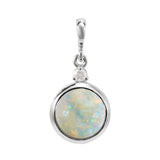Sterling Silver 6 mm Natural White Opal & .03 CT Natural Diamond Pendant