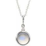 Sterling Silver 8 mm Natural Rainbow Moonstone & .03 CT Natural Diamond Cabochon 16-18" Necklace