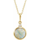 14K Yellow Gold 6 mm Natural White Opal & .03 CT Natural Diamond Cabochon 16-18