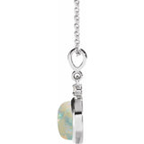 14K White Gold 6 mm Natural White Opal & .03 CT Natural Diamond Cabochon 16-18" Necklace