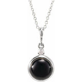 Platinum 6 mm Natural Black Onyx & .03 CT Natural Diamond Cabochon 16-18" Necklace