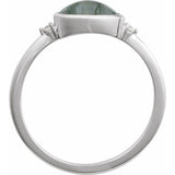14K White Gold Natural Moss Agate & .03 CTW Natural Diamond Ring