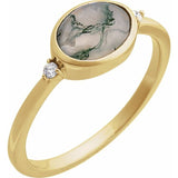 14K Yellow Gold Natural Moss Agate & .03 CTW Natural Diamond Ring