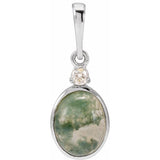 14K White Gold 8x6 mm Natural Moss Agate & .03 CTW Natural Diamond Pendant