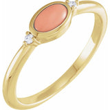14K Yellow Gold Natural Pink Coral & .03 CTW Natural Diamond Ring