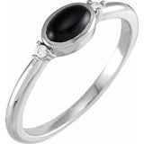 Platinum 5x3 mm Round Natural Black Onyx & .03 CTW Natural Diamond Ring