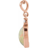 14K Rose Gold 12x10 mm Natural White Opal & .03 CT Natural Diamond Cabochon Pendant