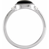 Sterling Silver10x8 mm Round Natural Black Onyx & .03 CTW Natural Diamond Ring