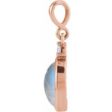 14K Rose Gold 10x8 mm Natural Rainbow Moonstone & .03 CT Natural Diamond Cabochon Pendant