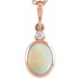 14K Rose Gold 10x8 mm Natural White Opal & .03 CT Natural Diamond Cabochon Pendant