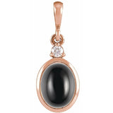 14K Rose Gold 9x7 mm Natural Black Onyx & .03 CT Natural Diamond Cabochon Pendant