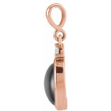 14K Rose Gold 9x7 mm Natural Black Onyx & .03 CT Natural Diamond Cabochon Pendant