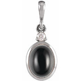 Platinum 9x7 mm Natural Black Onyx & .03 CT Natural Diamond Cabochon Pendant